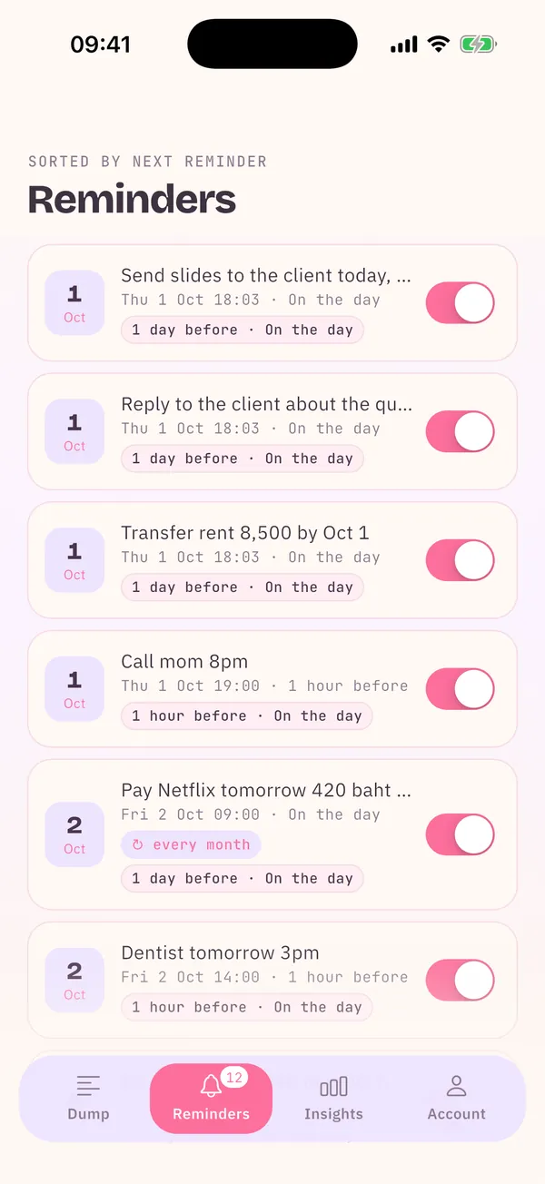 A bill reminder that sets itself